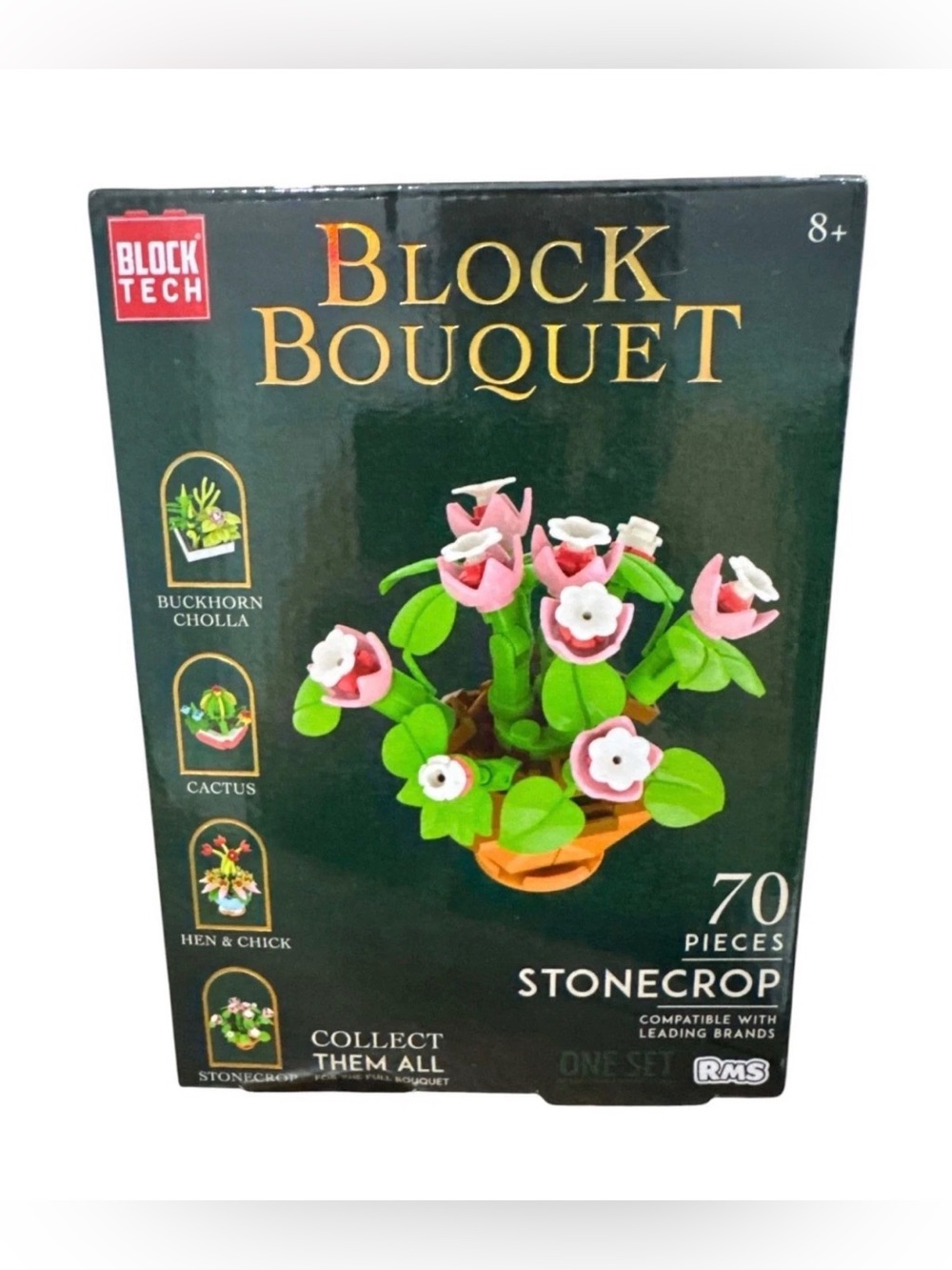 BlockTech Block Bouquet Stonecrop - Pink & Green Mini Building Set